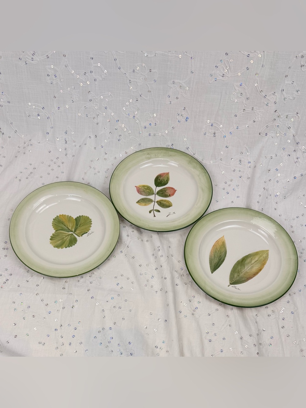 Vintage Italy Majolica 9” Wall Plates | Pressed Leaf Botanical Plates | Signed